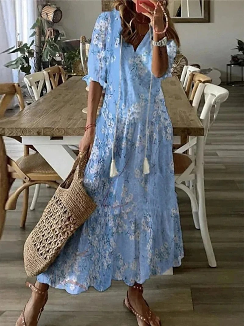 Robe d'été élégante femme – Robe imprimée confortable et fluide