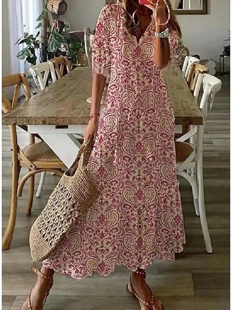 Robe d'été élégante femme – Robe imprimée confortable et fluide