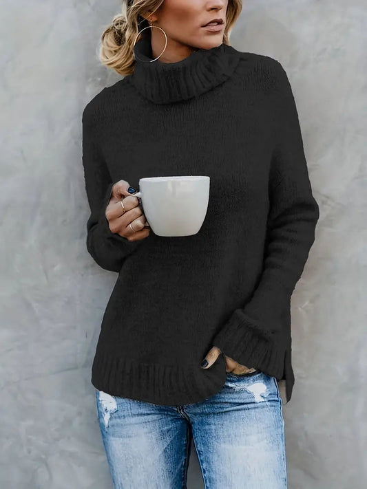 Pull col roulé femme – Pull chaud simple et élégant pour hiver