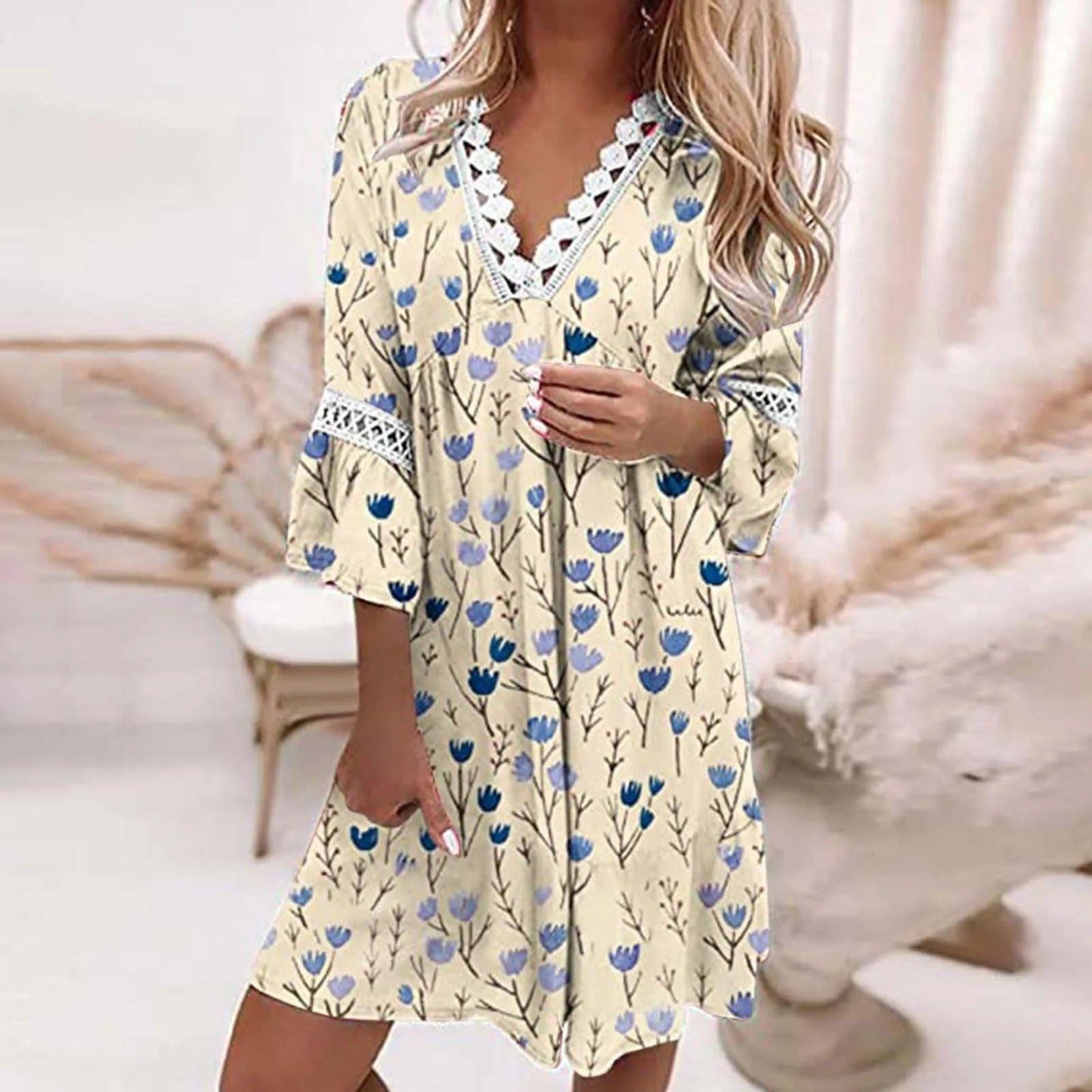 Robe d'été élégante femme – Robe fluide chic à motifs pour occasions spéciales