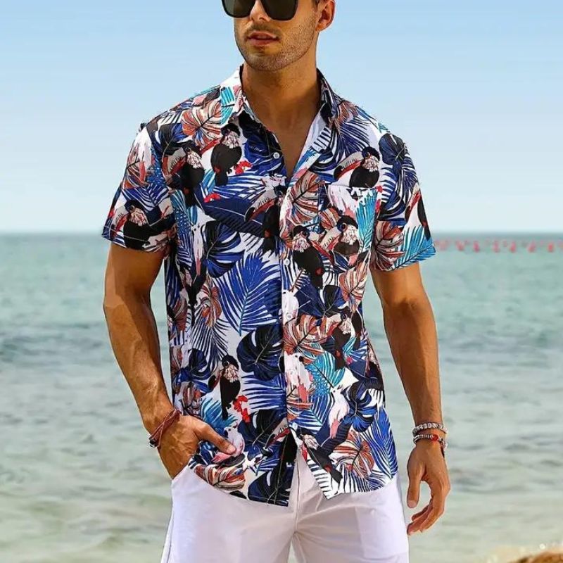 Chemise hawaïenne homme été – Chemise légère à motifs tropicaux pour vacances