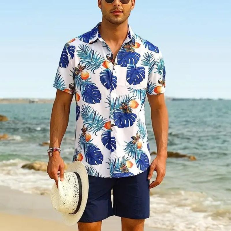 Chemise hawaïenne homme été – Chemise légère à motifs tropicaux pour vacances