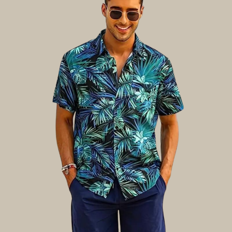 Chemise hawaïenne homme été – Chemise légère à motifs tropicaux pour vacances