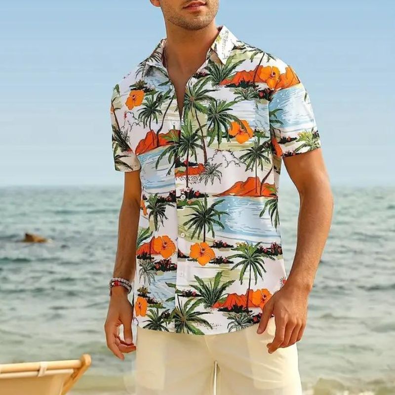 Chemise hawaïenne homme été – Chemise légère à motifs tropicaux pour vacances