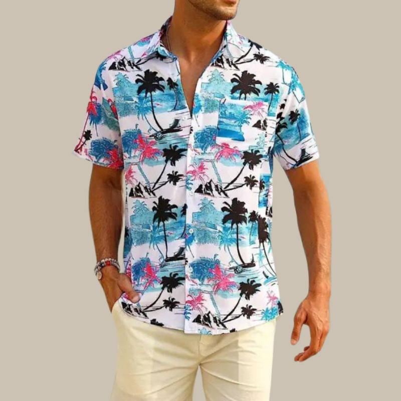 Chemise hawaïenne homme été – Chemise légère à motifs tropicaux pour vacances