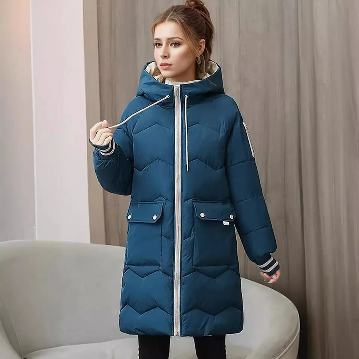 Doudoune chaude femme avec capuche – Manteau long élégant et confortable