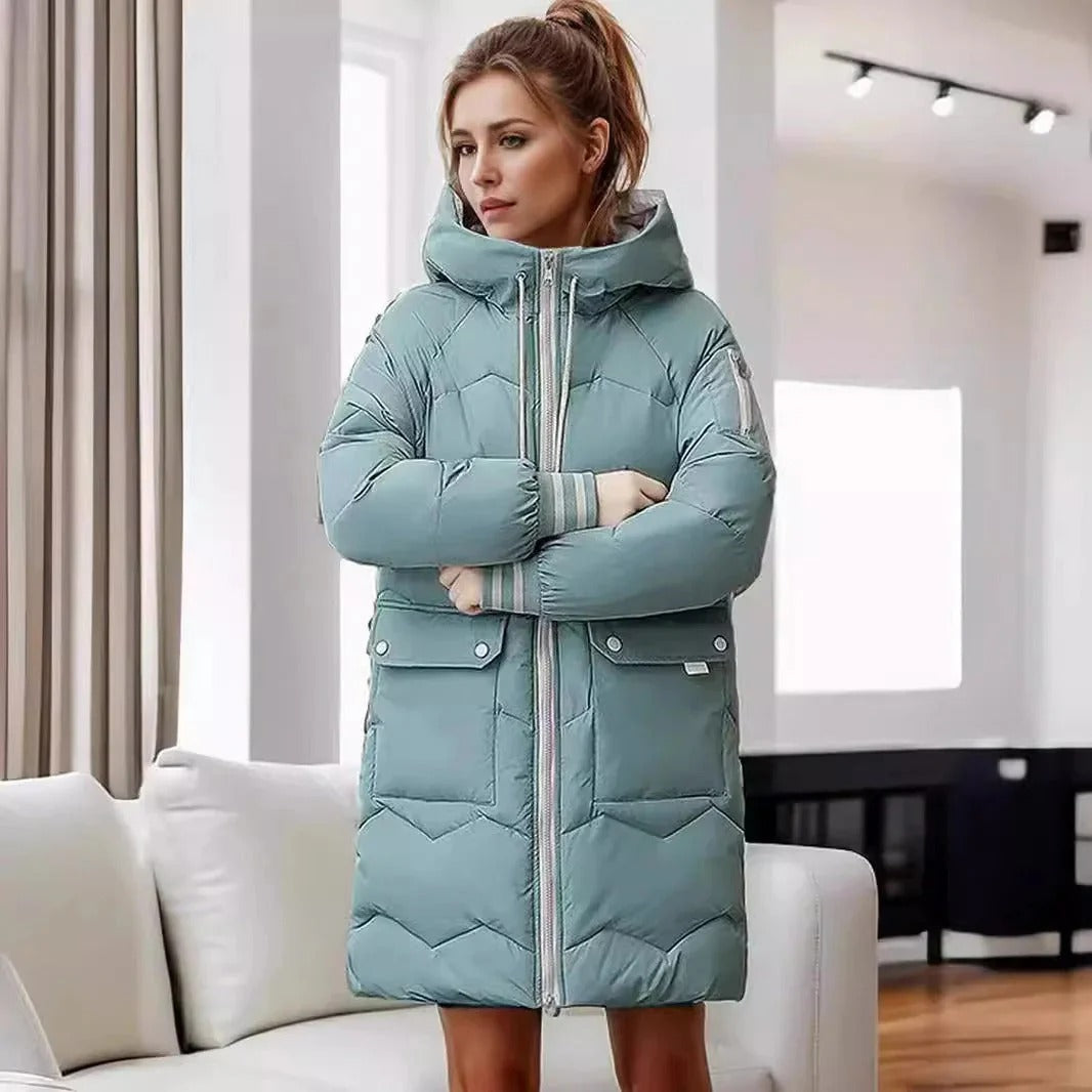 Doudoune chaude femme avec capuche – Manteau long élégant et confortable