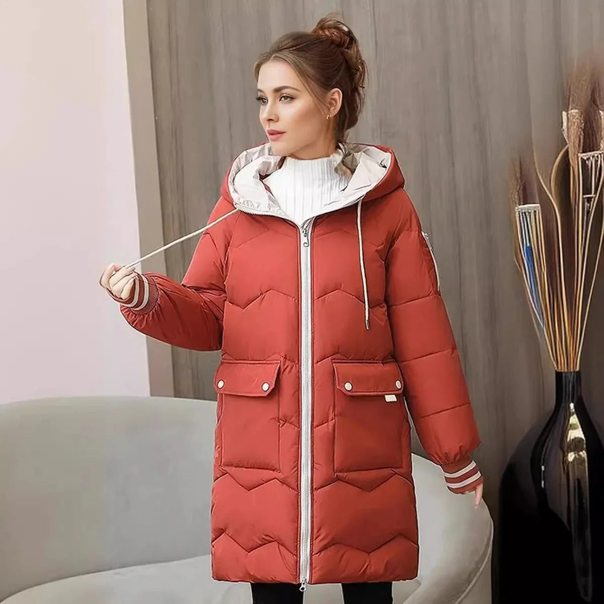 Doudoune chaude femme avec capuche – Manteau long élégant et confortable