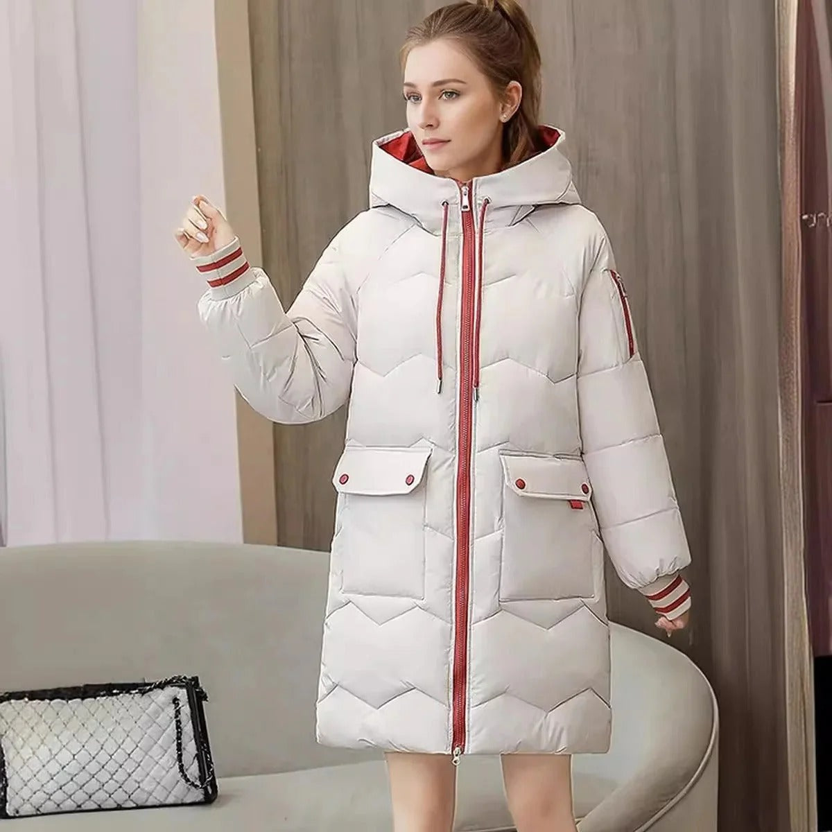 Doudoune chaude femme avec capuche – Manteau long élégant et confortable