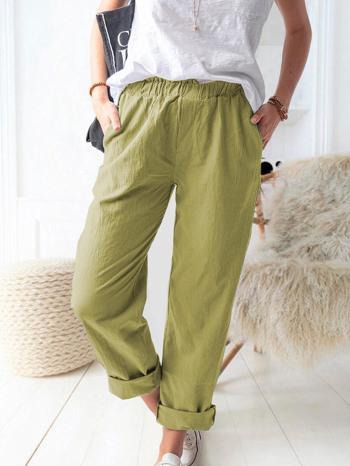 Pantalons lin femme – Pantalon décontracté léger et élégant