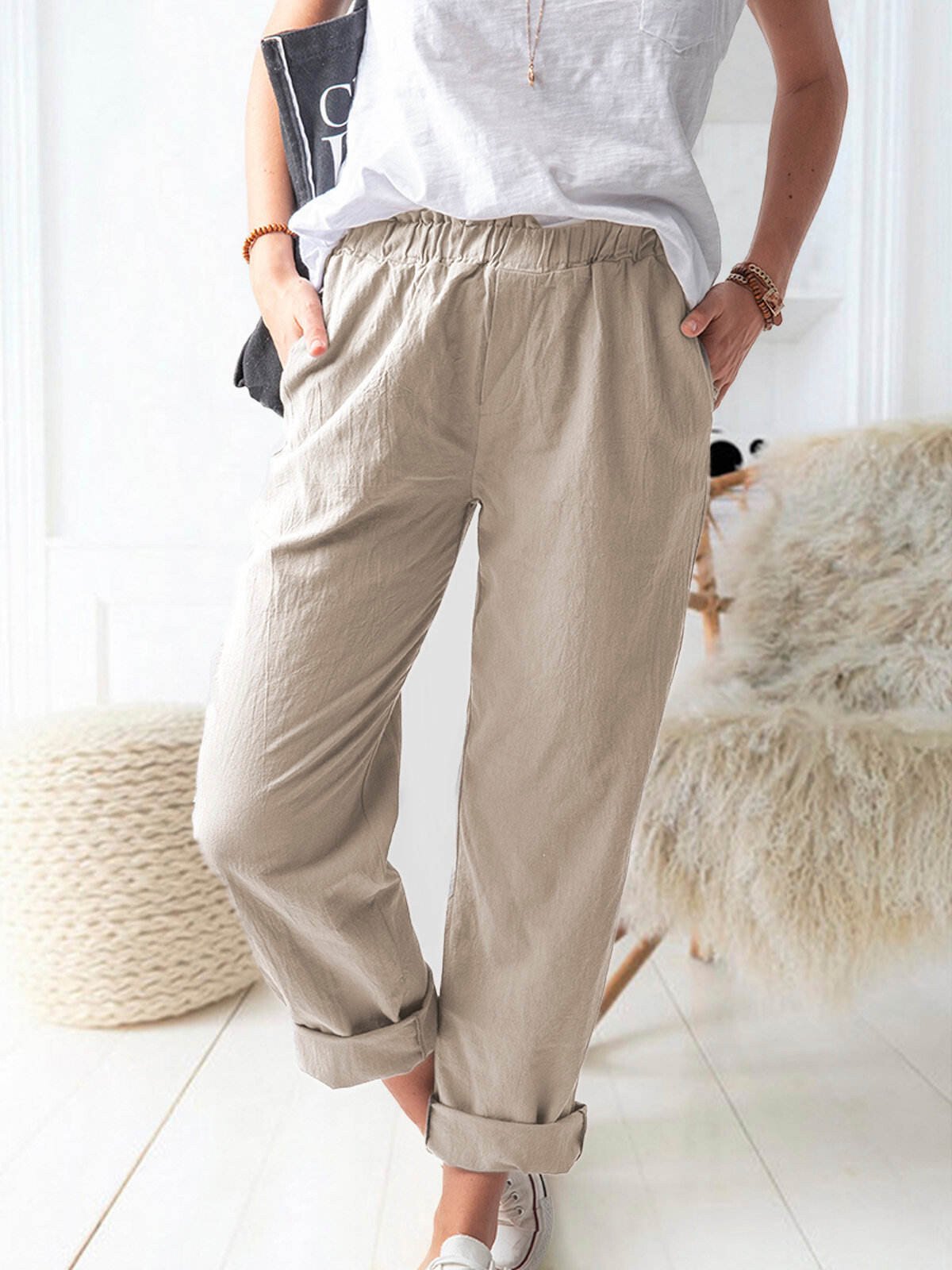 Pantalons lin femme – Pantalon décontracté léger et élégant