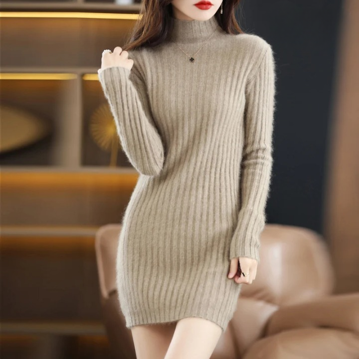 Robe pull chaude femme – Robe tendance et confortable en tricot pour hiver