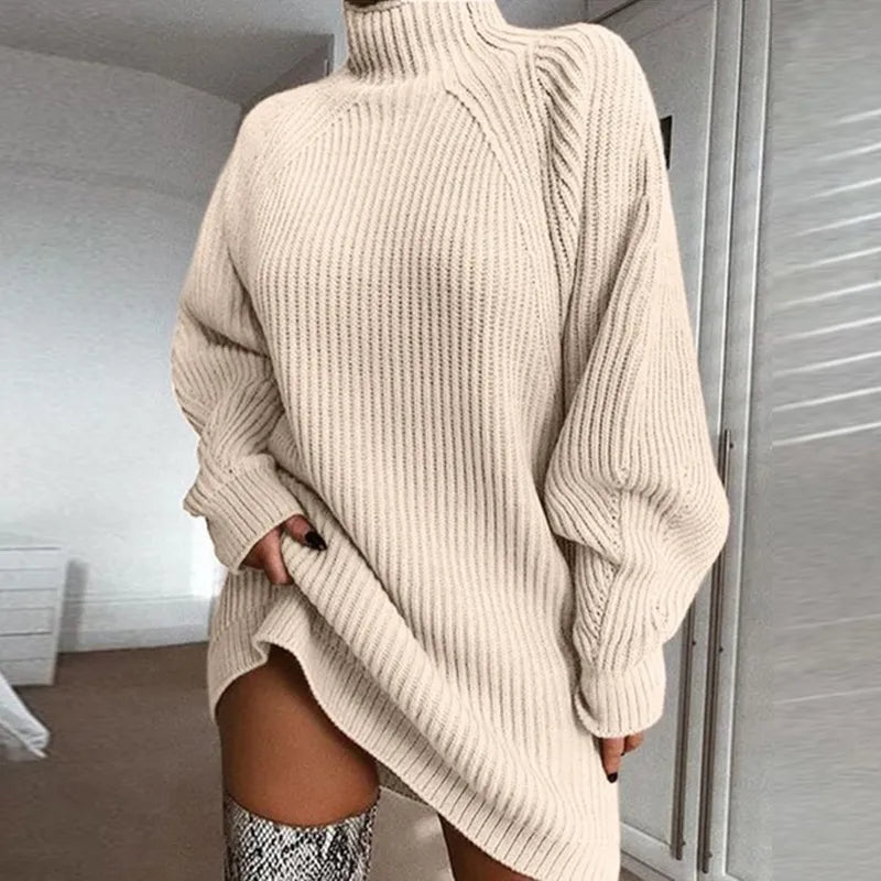 Robe pull col roulé femme – Tendance hiver chic et confortable