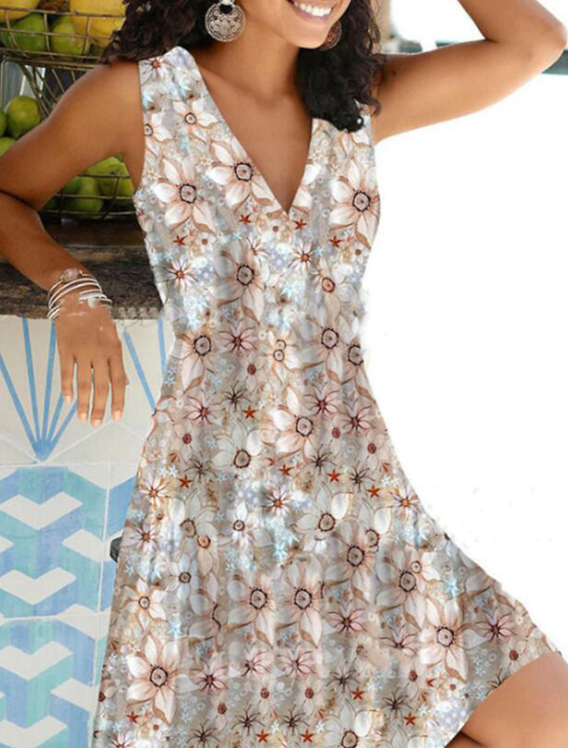 Robe midi été femme – Robe à fleurs fluide et flatteuse pour journées chaudes