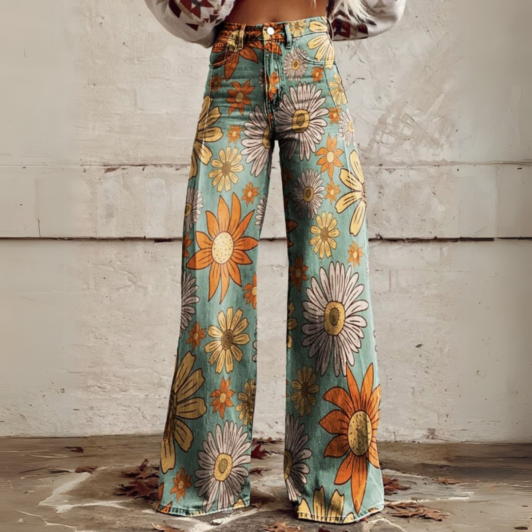 Pantalons fleuris été femme – Pantalon élégant et léger à motifs floraux