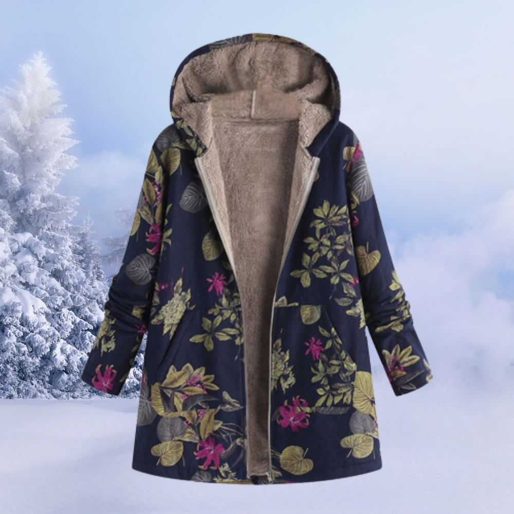 Veste d'hiver femme – Veste à fleurs avec capuche chaude et stylée