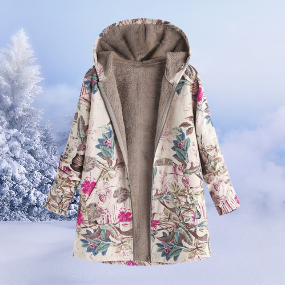 Veste d'hiver femme – Veste à fleurs avec capuche chaude et stylée