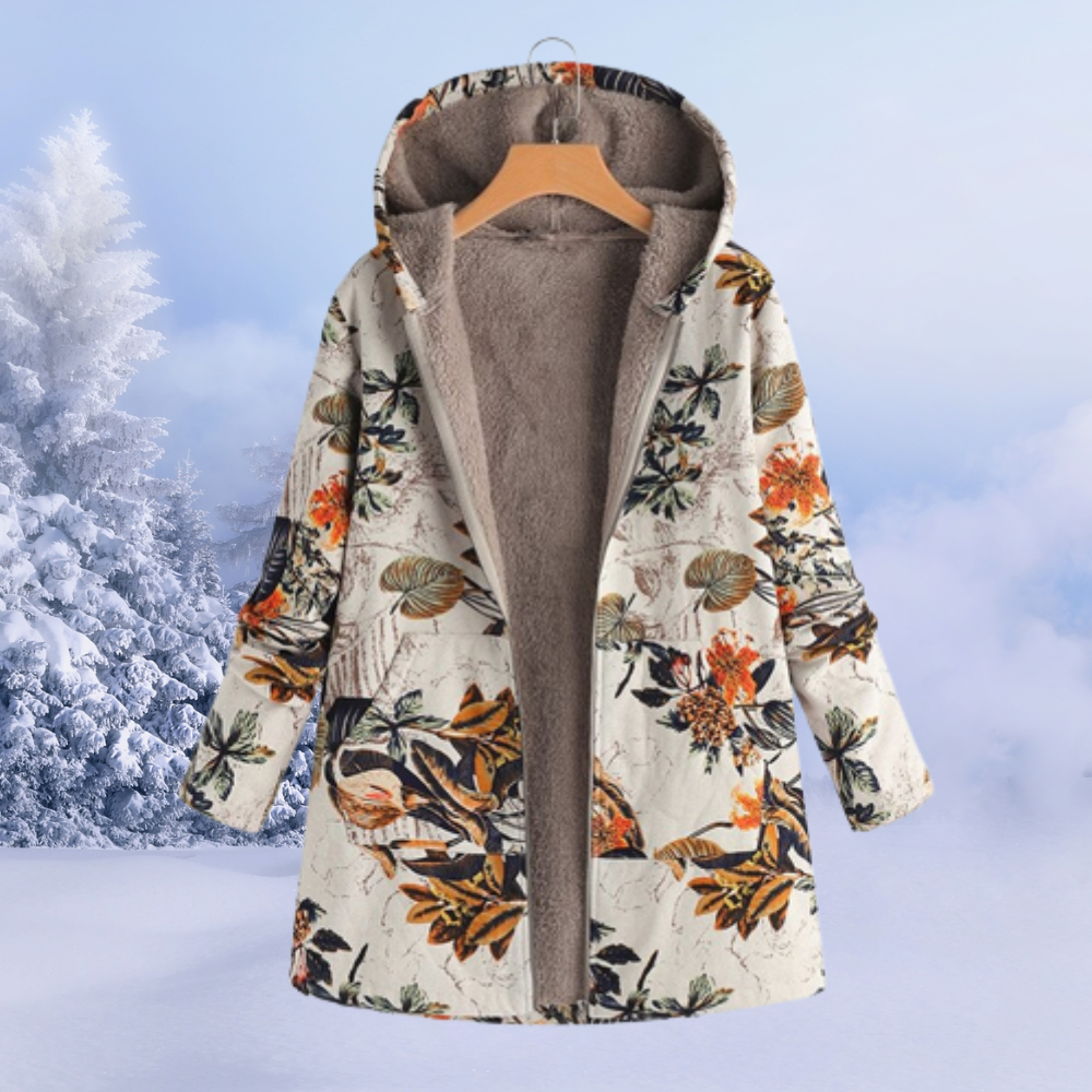 Veste d'hiver femme – Veste à fleurs avec capuche chaude et stylée