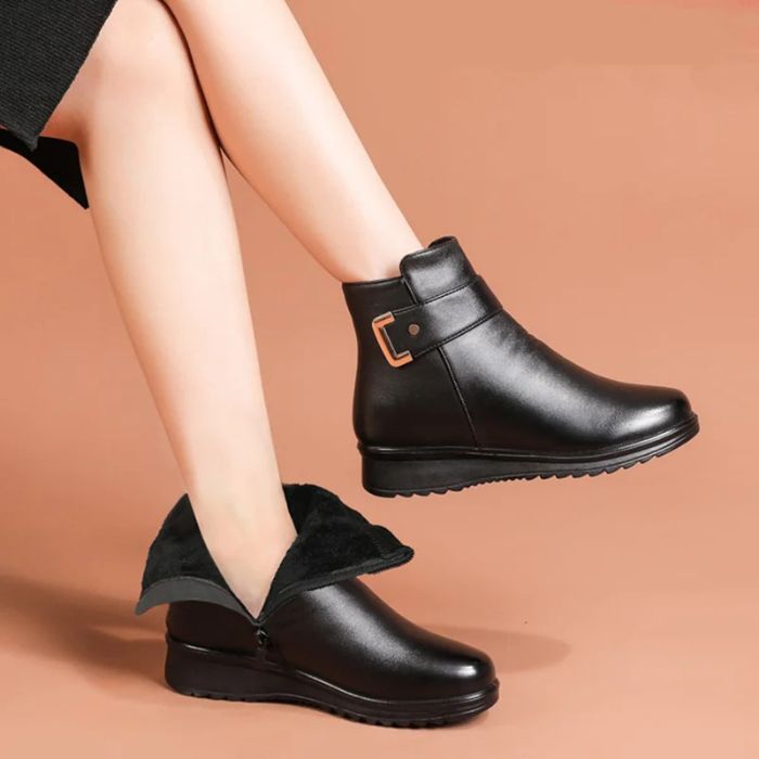 Bottines en cuir pour femmes – Chaussures chaudes et élégantes en polaire