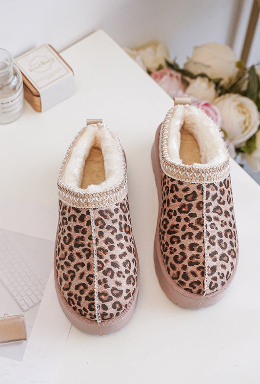 Chaussons chauds léopard – Pantoufles douces et confortables pour femme