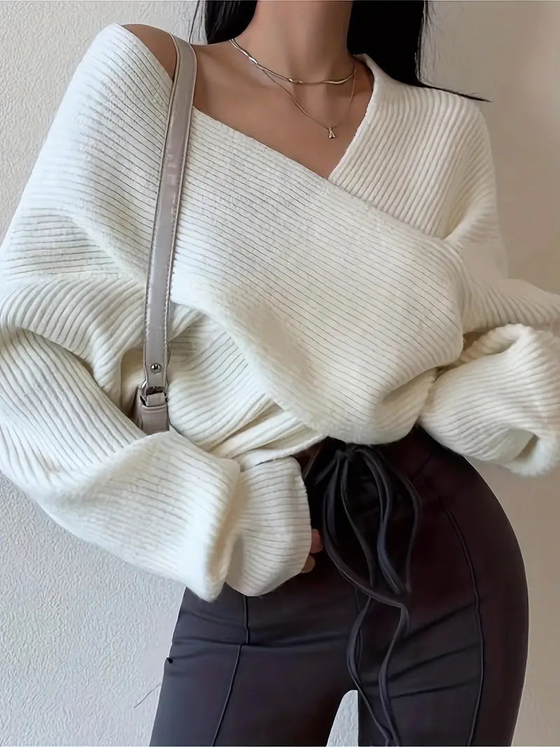 Pull croisé élégant femme – Pull chic en maille douce pour toutes occasions