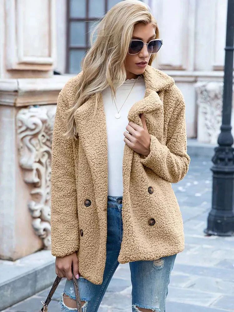 Manteau peluche chaud femme – Veste douillette et tendance pour hiver