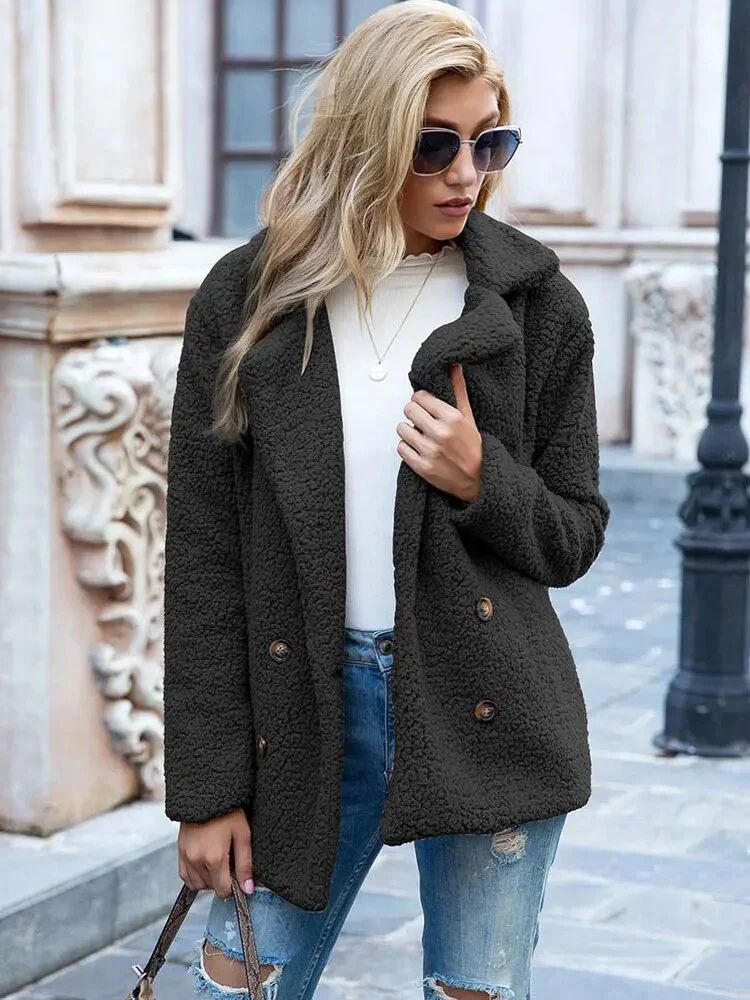 Manteau peluche chaud femme – Veste douillette et tendance pour hiver