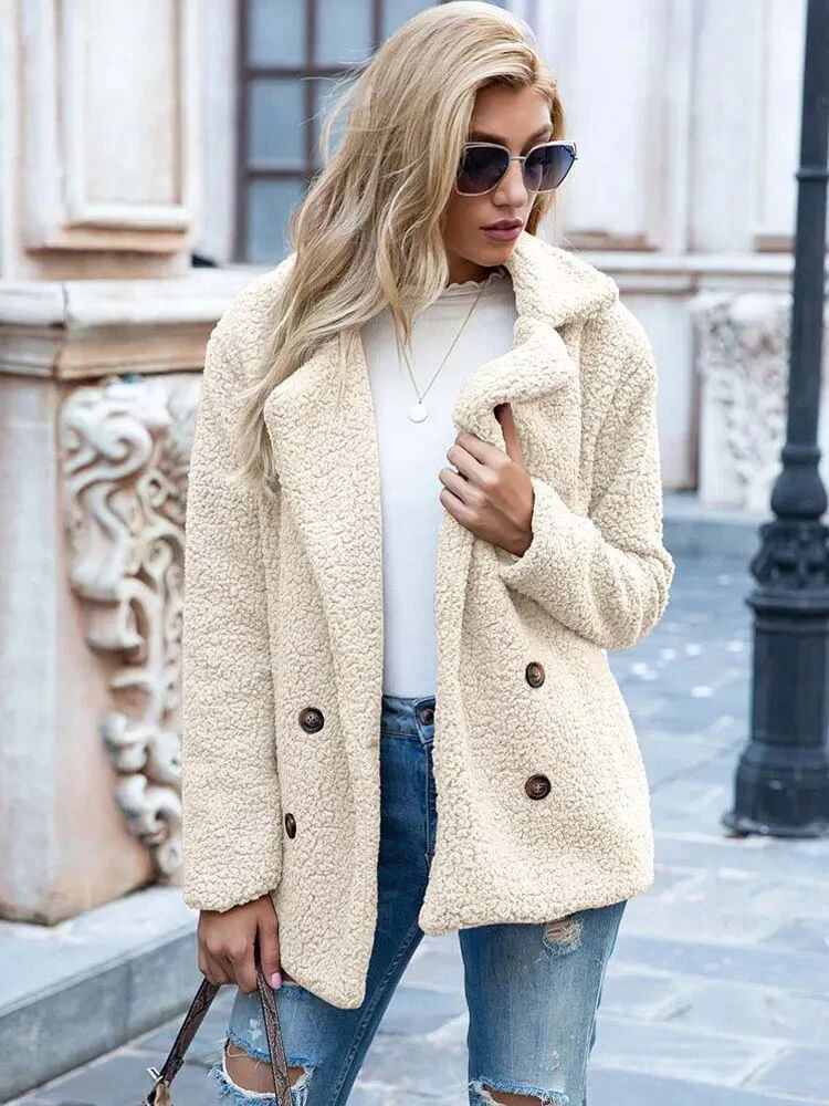 Manteau peluche chaud femme – Veste douillette et tendance pour hiver