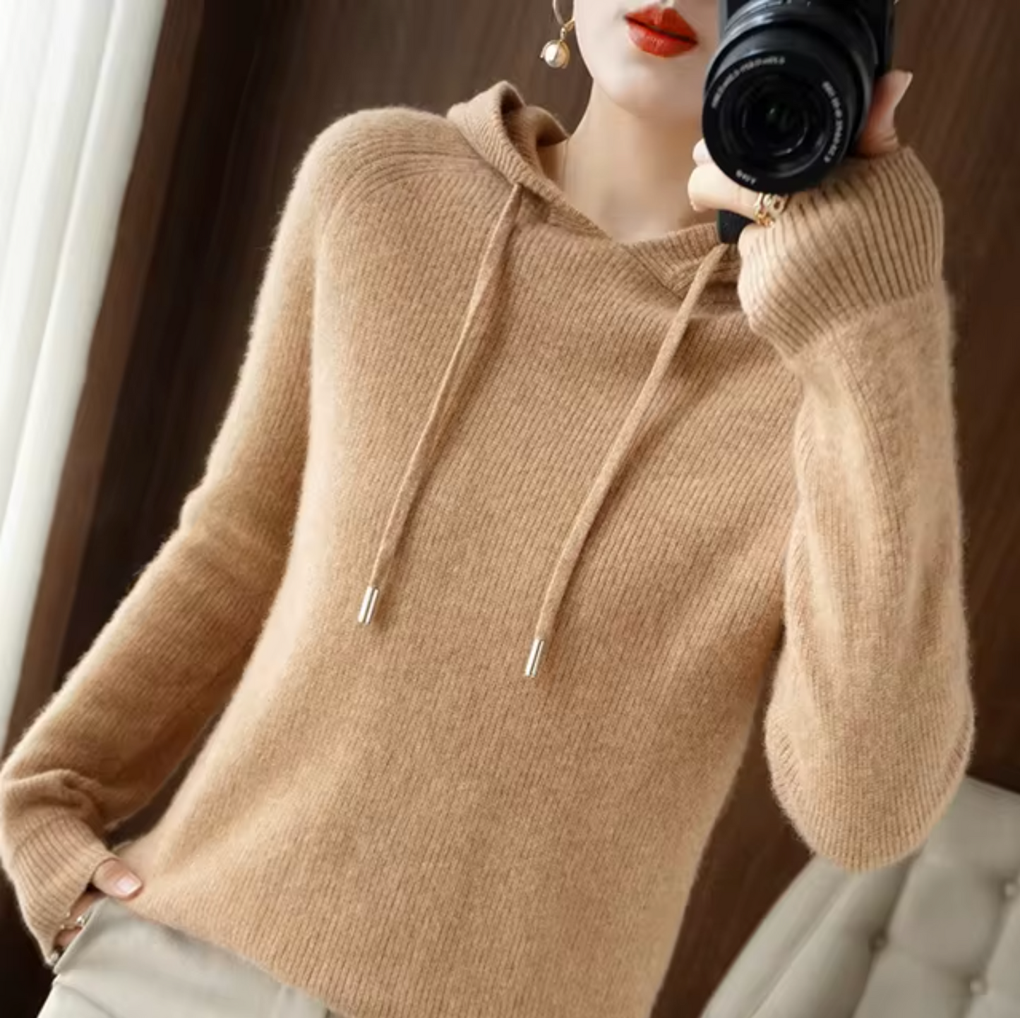 Sweat à capuche femme – Pull d'hiver en tricot chaud et confortable