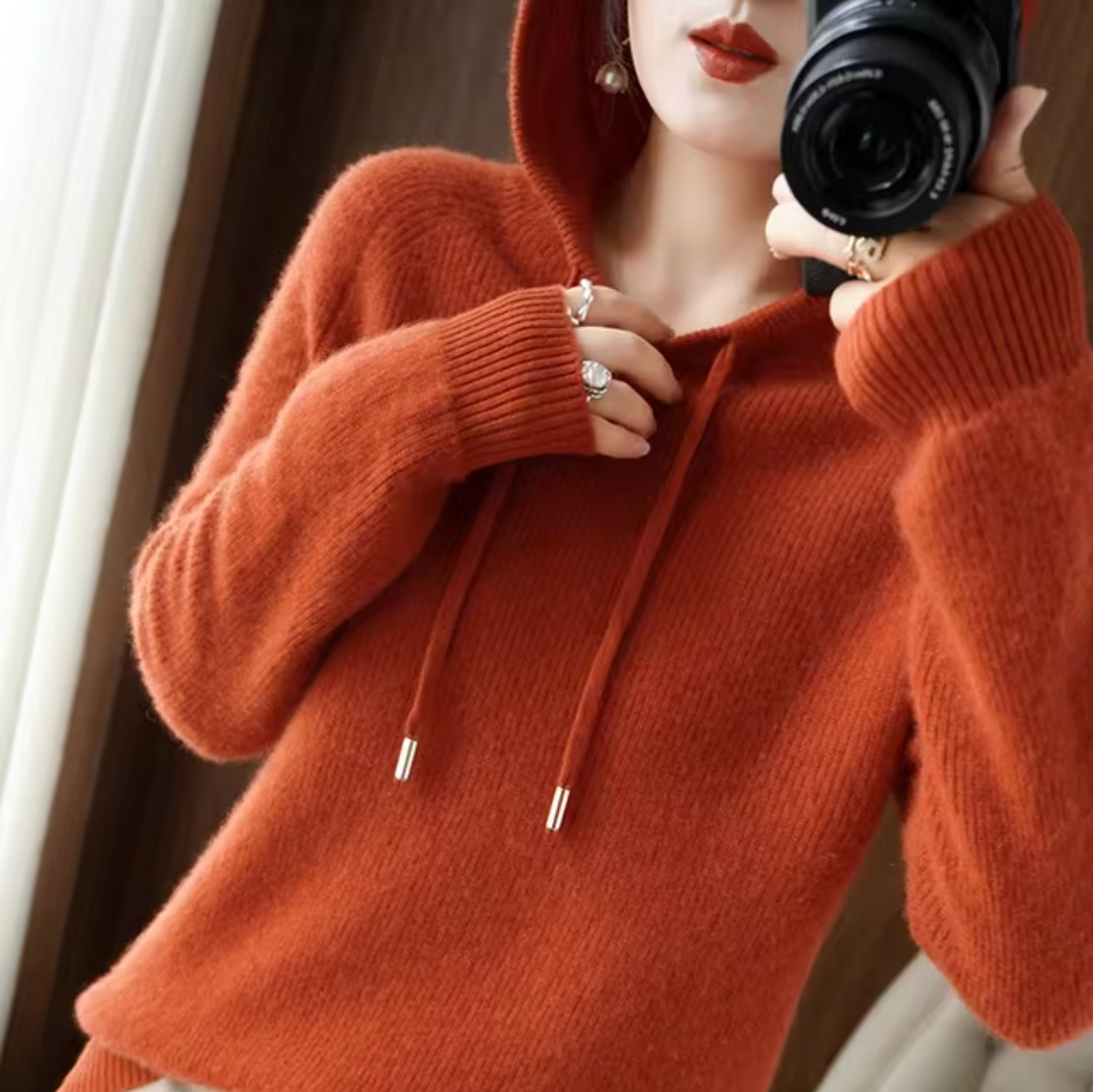 Sweat à capuche femme – Pull d'hiver en tricot chaud et confortable